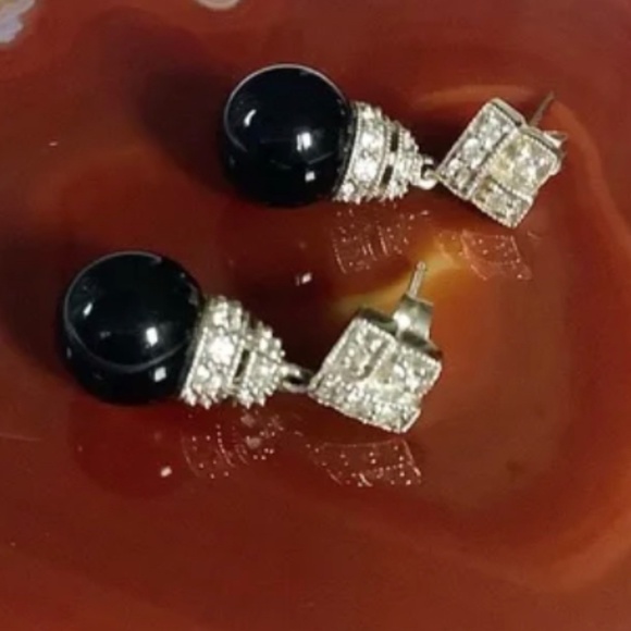 Beautiful 925 sterling silver onyx dangle earrings - Picture 1 of 6